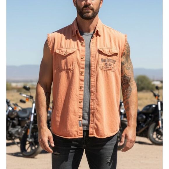 No Brand Other - Biker Wear Sleeveless Denim Vest Button Down 2XL